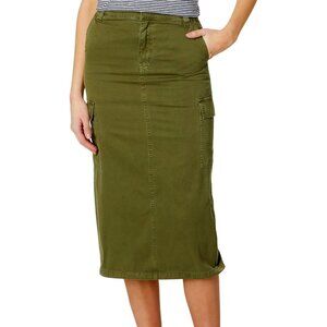 Madewell Garment Dyed Cargo Denim Midi Skirt Khaki Green Size 27 NWT